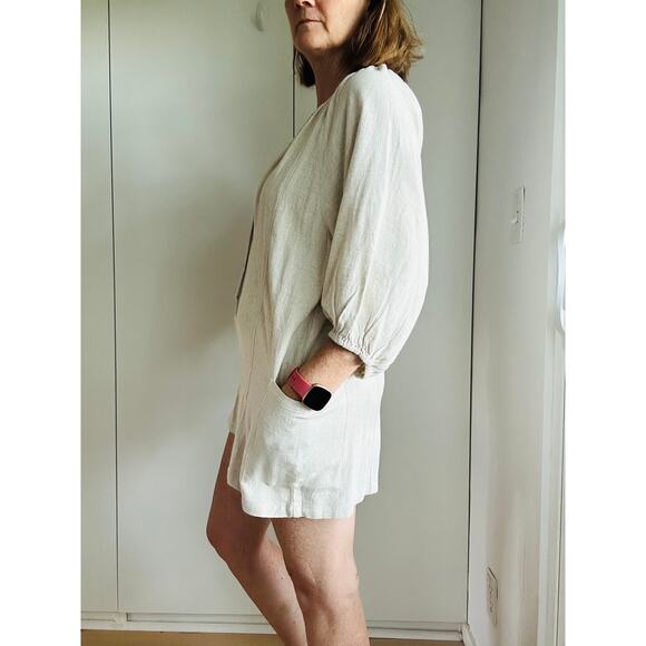 day + moon Linen Womens Short Romper Size Small Comy Casual Neutral Boho Hippie - Picture 8 of 10